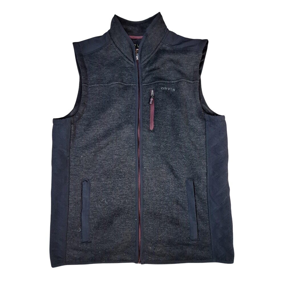 Orvis Vest Mens Large Gray Fleece Quilted Full Zip Pockets Outdoor Hiking